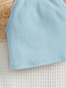 SHEIN 嬰兒3入組條紋針織掛脖上衣 - 淺藍色 - 查看 4