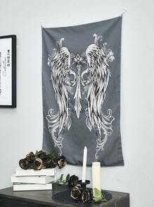 ROMWE Goth 1入組翅膀和十字架圖案編織織物掛毯海報掛飾適用於臥室審美的 - 灰色 - 查看 2