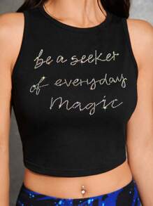 thegypsygoddess Slogan Graphic Crop Tank Top & Allover Print Mesh Skirt - Multicolor - View 2