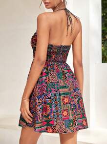 SHEIN VCAY Đầm Lộ Lưng Cắt ra Nhẫn Buộc lại Bộ lạc Boho - Nhiều màu - Xem 2