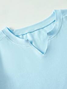 Manfinity Homme 男士棉素色缺口領T恤 - 淺藍色 - 查看 4