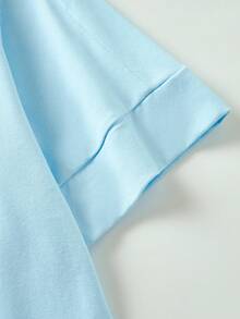 Manfinity Homme 男士棉素色缺口領T恤 - 淺藍色 - 查看 6