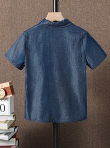 SHEIN Áo sơ mi Trai Túi Nút phía trước màu trơn Giải trí - Màu xanh lam - Xem 2