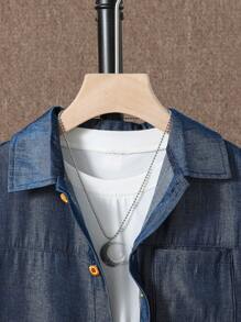 SHEIN Áo sơ mi Trai Túi Nút phía trước màu trơn Giải trí - Màu xanh lam - Xem 3