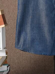 SHEIN Áo sơ mi Trai Túi Nút phía trước màu trơn Giải trí - Màu xanh lam - Xem 5