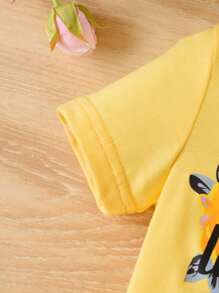 Đứa bé gái Đồ họa hoa & chữ Áo thun và Leggings - Màu vàng - Xem 5