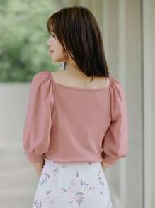 DAZY Solid Puff Sleeve Tee - Pink - View 2