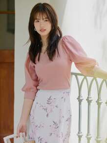 DAZY Solid Puff Sleeve Tee - Pink - View 5