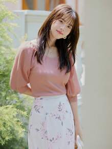 DAZY Solid Puff Sleeve Tee - Pink - View 6