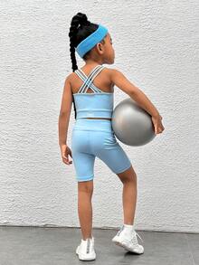 SHEIN Toddler Girls Criss Cross Back Active Set