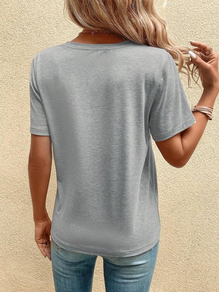 Casual Wing & Letter Pattern Round Neck Short Sleeve Fitted Women T-Shirt, For Summer Suitable For Going Out,Casual