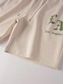 Claim Dot Men Letter Graphic Tank Top & Drawstring Waist Shorts