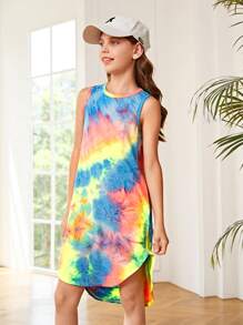 SHEIN Đầm Gái Cao thấp Cà vạt nhuộm Giải trí - Nhiều màu - Xem 5