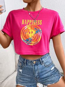 SHEIN Unity Letter & Cartoon Graphic Crop Tee - Hot Pink - View 6
