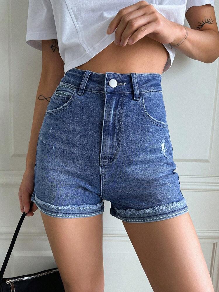 DAZY Shorts en mezclilla desgarro ribete crudo - Azul - Ver 7