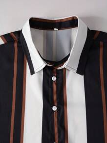 Manfinity Homme Men Striped Print Shirt & Drawstring Waist Shorts - Multicolor - View 7