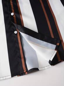Manfinity Homme Men Striped Print Shirt & Drawstring Waist Shorts - Multicolor - View 3