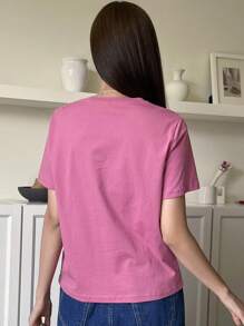 DAZY Camiseta Con Estampado De Letras - Rosa Fucsia - Ver 2