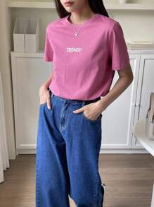 DAZY Camiseta Con Estampado De Letras - Rosa Fucsia - Ver 3