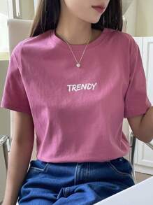 DAZY Camiseta Con Estampado De Letras - Rosa Fucsia - Ver 5