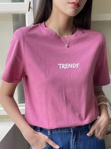 DAZY Camiseta Con Estampado De Letras - Rosa Fucsia - Ver 6