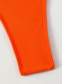 Swim Basics Summer Beach Solid High Cut One Piece Swimsuit, Bathing Suit - Burnt Orange - View 5