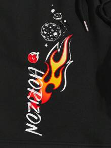 Manfinity NXTstreet 男士宇航員&標語圖案腰部抽繩短褲 - 黑色 - 查看 4