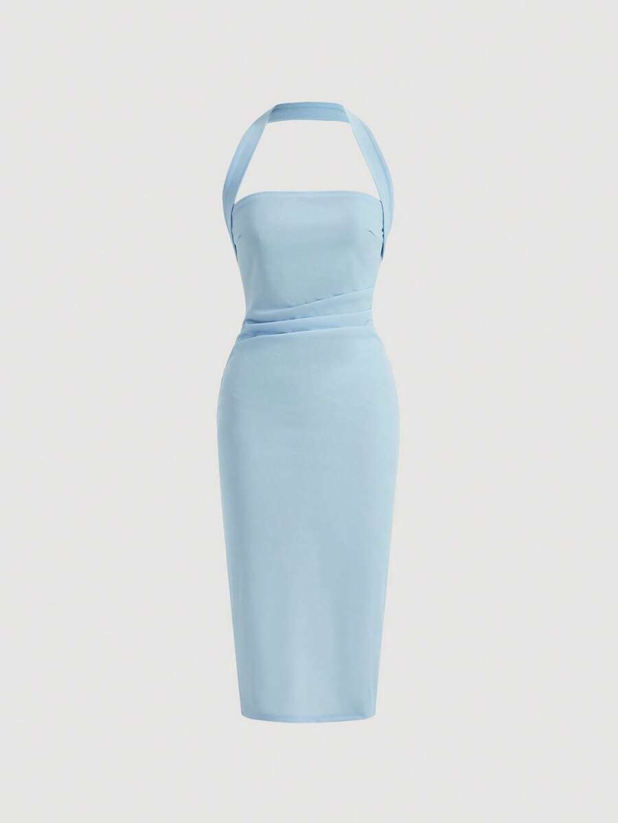 Firerie 素色繞頸露背洋裝 - 淺藍色 - 查看 1