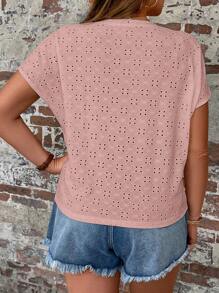 SHEIN LUNE Áo thun Plus size Bất đối xứng Tranh thêu màu trơn Giải trí - Bụi hồng - Xem 2