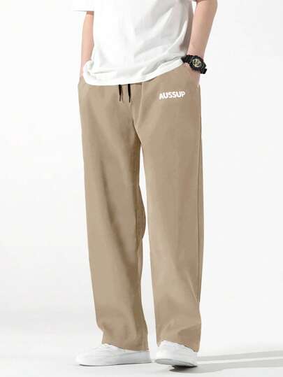 Guys Letter Graphic Drawstring Waist Straight Leg Pants
