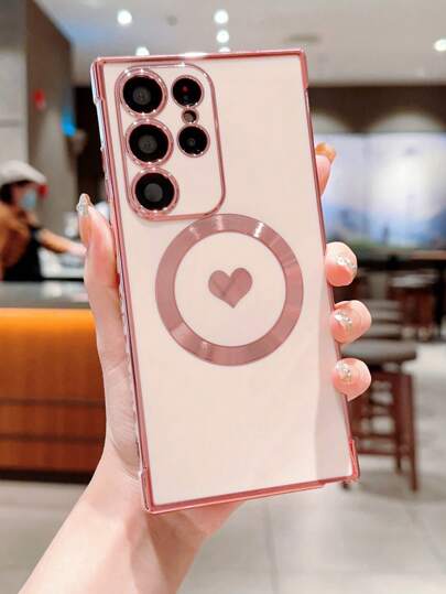 Valentines 1pc Pink Simple Nice-Colored Magsafe Magnetic Phone Case With Corner Anti-Drop Protection Waterproof Shockproof Scratch Resistant