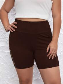 SHEIN LUNE Plus Leopard Print Cycling Shorts With Phone Pocket - Chocolate Brown - View 3