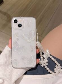 带有手机吊饰蝴蝶和苹果标志图案防摔透明手机壳，兼容 iPhone 15/15 Pro Max/15 Pro/15 Plus/11/12/13/14 Pro Max/Xs/Xr/11 Pro/11 Pro Max/12 Pro/12 Pro Max/13 Pro/13 Pro Max/7 Plus/14 Pro/14 Pro Max/14 Plus/7 Plus/8 Plus/8/Se2 - 無色 - 查看 3