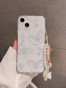 带有手机吊饰蝴蝶和苹果标志图案防摔透明手机壳，兼容 iPhone 15/15 Pro Max/15 Pro/15 Plus/11/12/13/14 Pro Max/Xs/Xr/11 Pro/11 Pro Max/12 Pro/12 Pro Max/13 Pro/13 Pro Max/7 Plus/14 Pro/14 Pro Max/14 Plus/7 Plus/8 Plus/8/Se2 - 無色 - 查看 6
