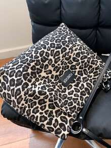 Leopard Pattern Shoulder Tote Bag Letter Patch Decor - Brown - View 4