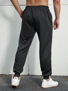 Manfinity LEGND 男士標語圖案腰部抽繩衛褲 - 黑色 - 查看 2