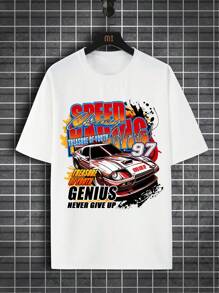 Manfinity EMRG Men Plus Car & Letter Graphic Tee - White - View 4