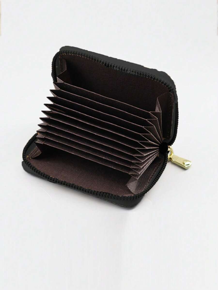 新款時尚錢包豹紋印花短皮夾迷你零錢包超薄卡袖 - 卡其色 - 查看 1