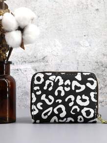 新款時尚錢包豹紋印花短皮夾迷你零錢包超薄卡袖 - 卡其色 - 查看 2