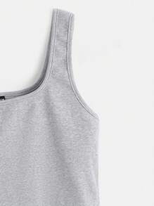 SHEIN BASICS Áo liền quần ôm nữ Gân đan màu trơn Giải trí - Màu Xám nhạt - Xem 3