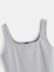 SHEIN BASICS Áo liền quần ôm nữ Gân đan màu trơn Giải trí - Màu Xám nhạt - Xem 4