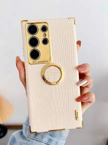 Crocodile Embossed Phone Case With Ring Holder Compatible With IPhone15/15Plus/15Pro/15Promax Waterproof Shockproof Anti-Fall Scratch Resistant - White - View 2