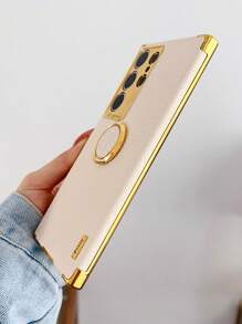 Crocodile Embossed Phone Case With Ring Holder Compatible With IPhone15/15Plus/15Pro/15Promax Waterproof Shockproof Anti-Fall Scratch Resistant - White - View 5