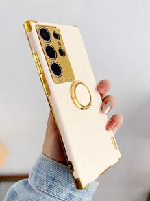 Crocodile Embossed Phone Case With Ring Holder Compatible With IPhone15/15Plus/15Pro/15Promax Waterproof Shockproof Anti-Fall Scratch Resistant - White - View 6