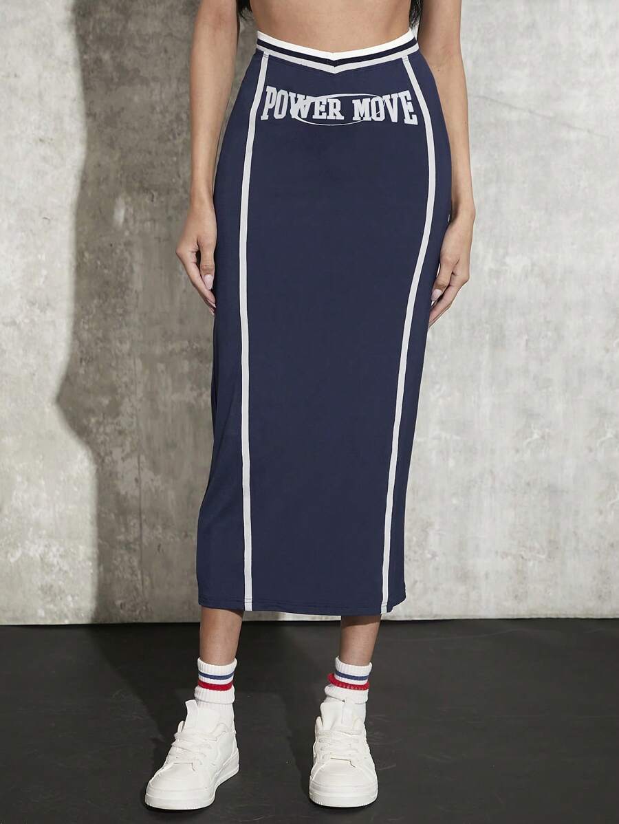 SHEIN ICON Váy nữ Lá thư Giải trí - Màu xanh hải quân - Xem 1