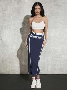 SHEIN ICON Váy nữ Lá thư Giải trí - Màu xanh hải quân - Xem 5