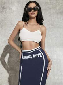 SHEIN ICON Váy nữ Lá thư Giải trí - Màu xanh hải quân - Xem 3