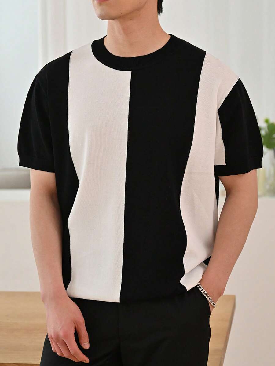 DAZY Men Two Tone Drop Shoulder Knit Top - Black and White - View 1