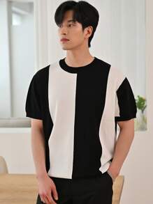 DAZY Men Two Tone Drop Shoulder Knit Top - Black and White - View 3