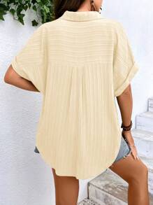 SHEIN LUNE 大碼蝙蝠袖前紐扣襯衫 - 米色 - 查看 2